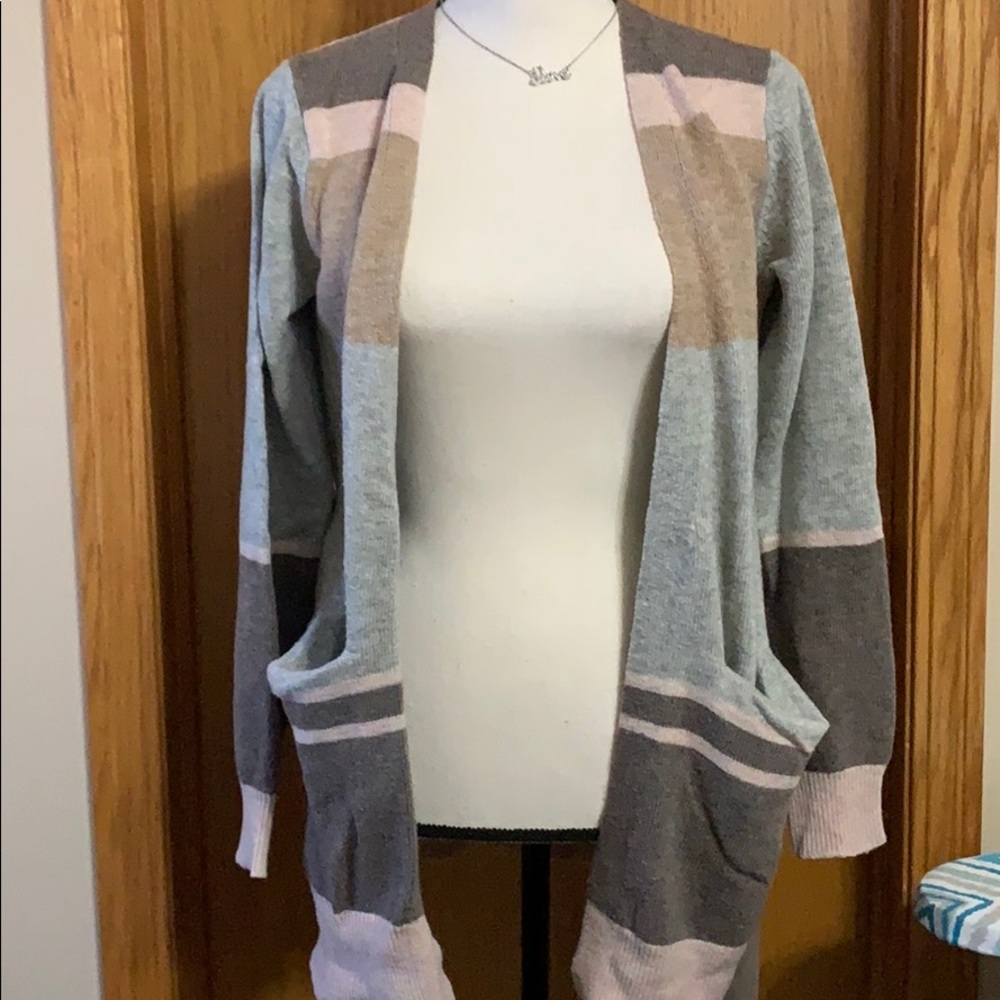 🌸⭐️Mystree pink gray tan stripe belt cardigan